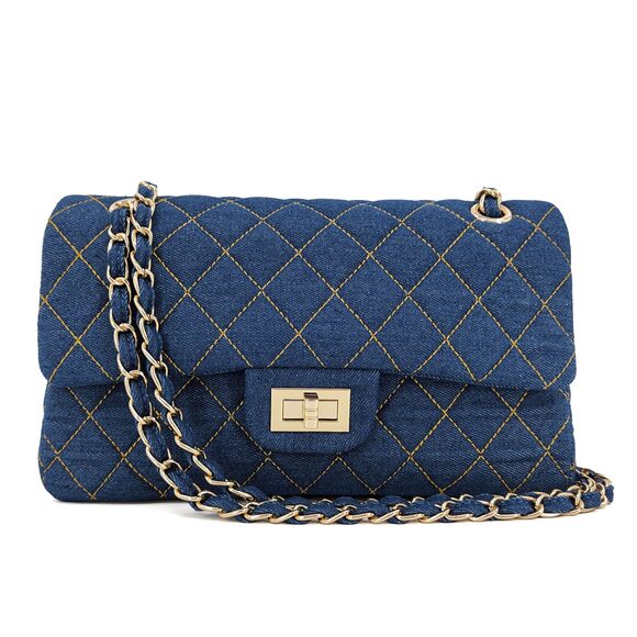 CHANEL Denim Exterior Quilted Bags & Handbags for Women for  5350 Quilted Denim Crossbody Bag , Classic Double Flap Shoulder Purse